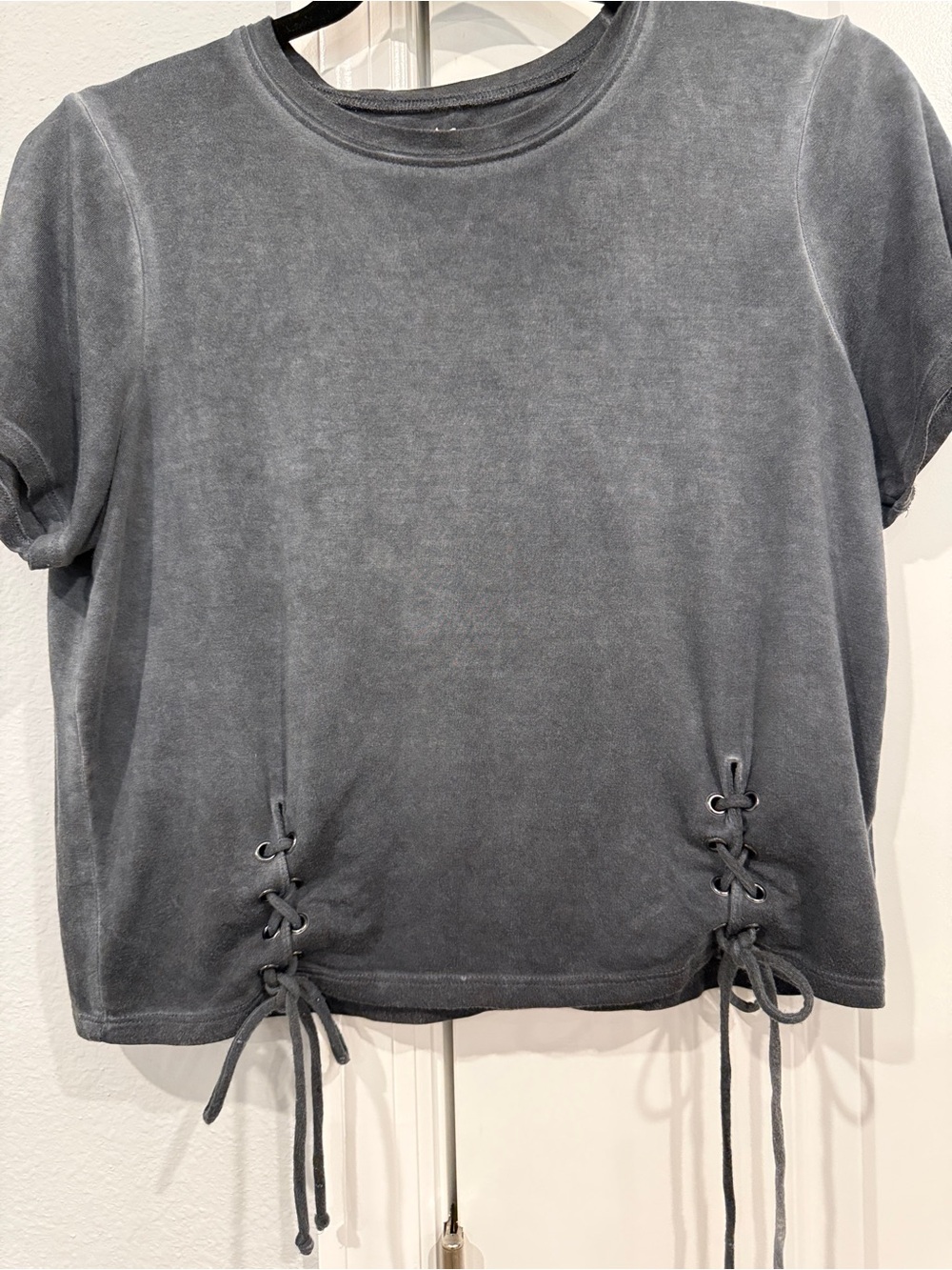 Charcoal Short Sleeve Lace-Up Hem Tee